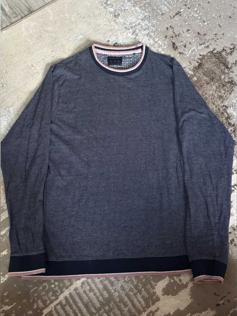 Denim & Flower Navy and Pink Striped Long-Sleeve Crewneck